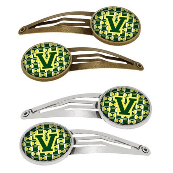 Carolines Treasures Letter V Football Green and Yellow Barrettes Hair Clips, Set of 4, 4PK CJ1075-VHCS4